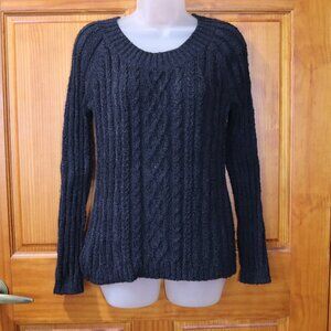 Dana Buchman Black Textured Cable Knit Round Neck Pullover Sweater Medium